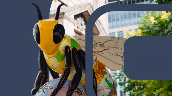 Manchester's worker bee overlayed with the rebranded Carillion Communications logo