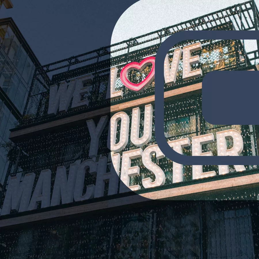 The Ivy Spinningfields building in Manchester overlayed with the rebranded Carillion Communications logo