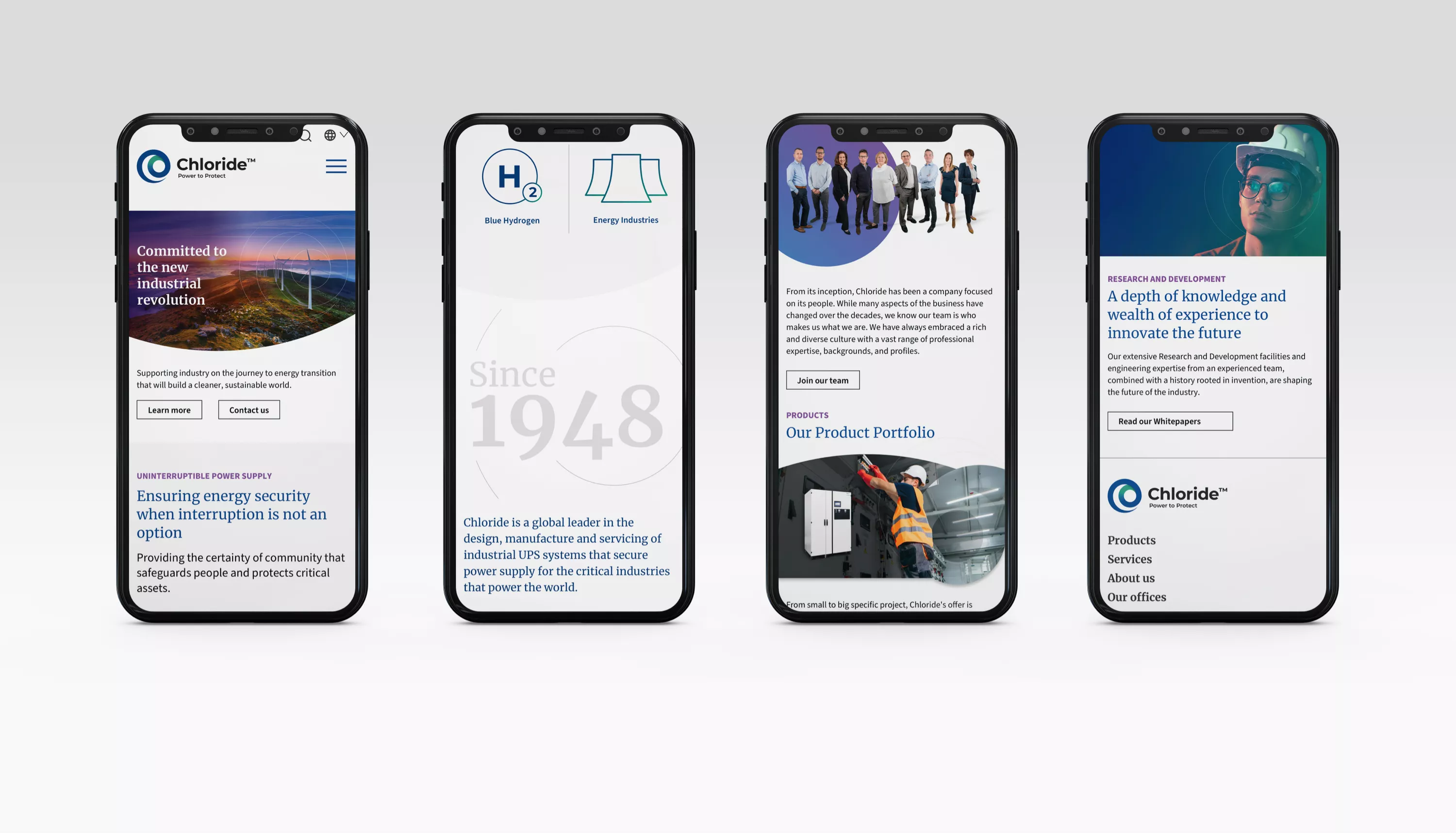 Four phones showing the newly designed Chloride website