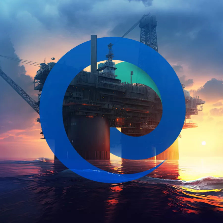 The chloride logo wrapped around an offshore oil rig
