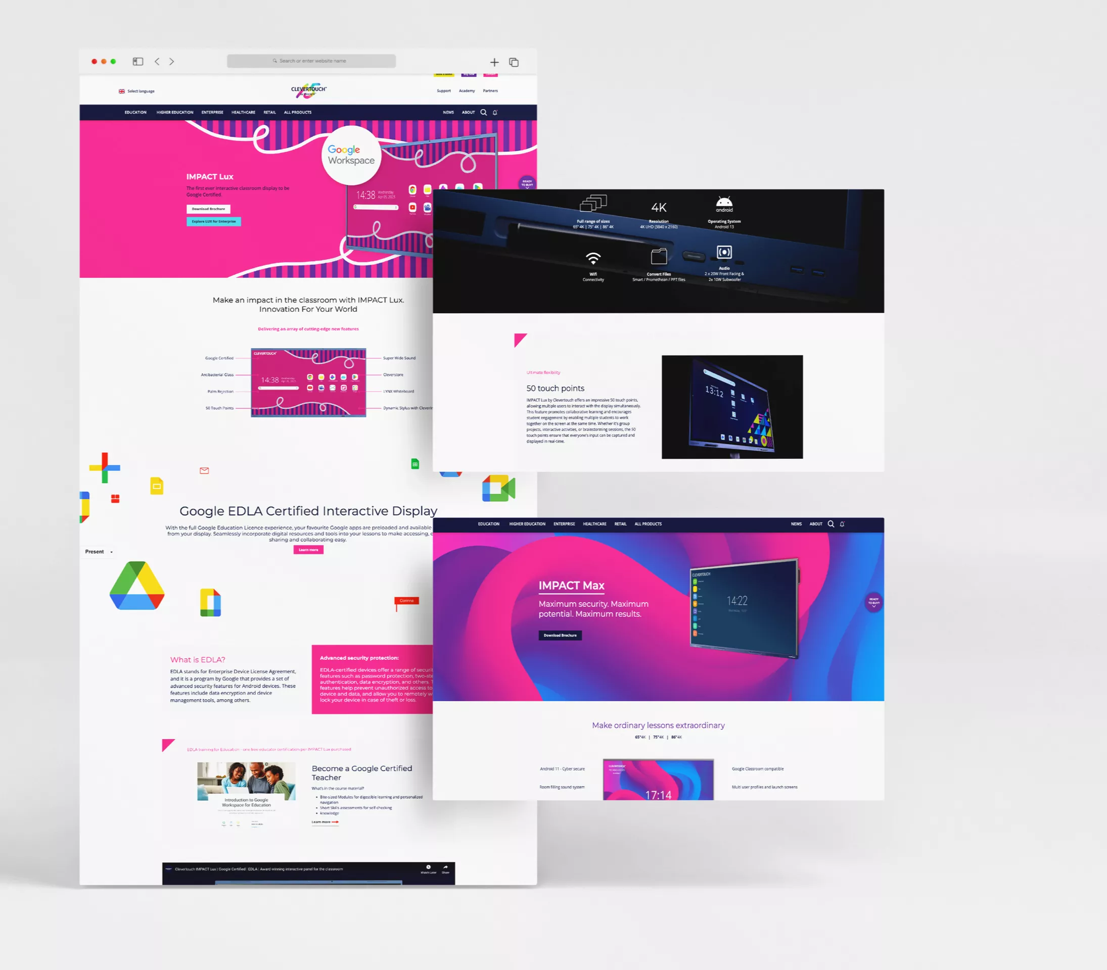 Mock-ups of the Clevertouch Impact Lux webpage