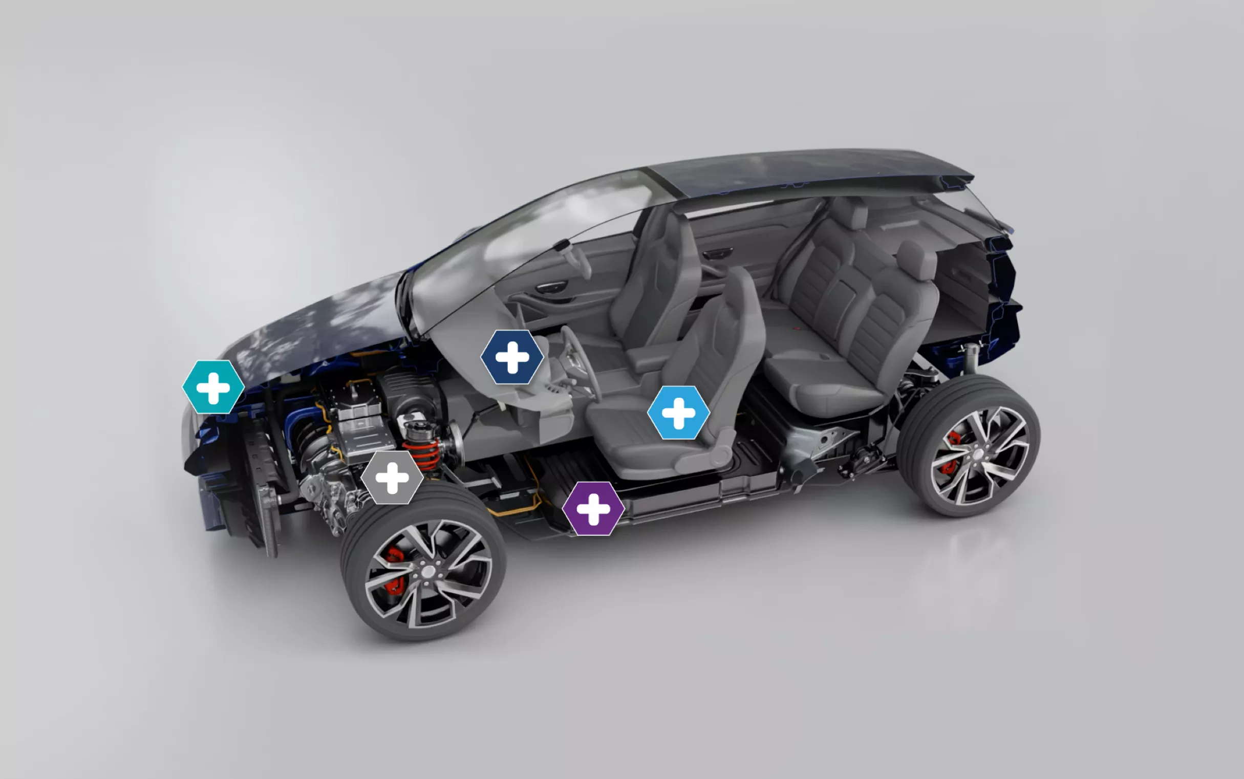 A cross-section of a car