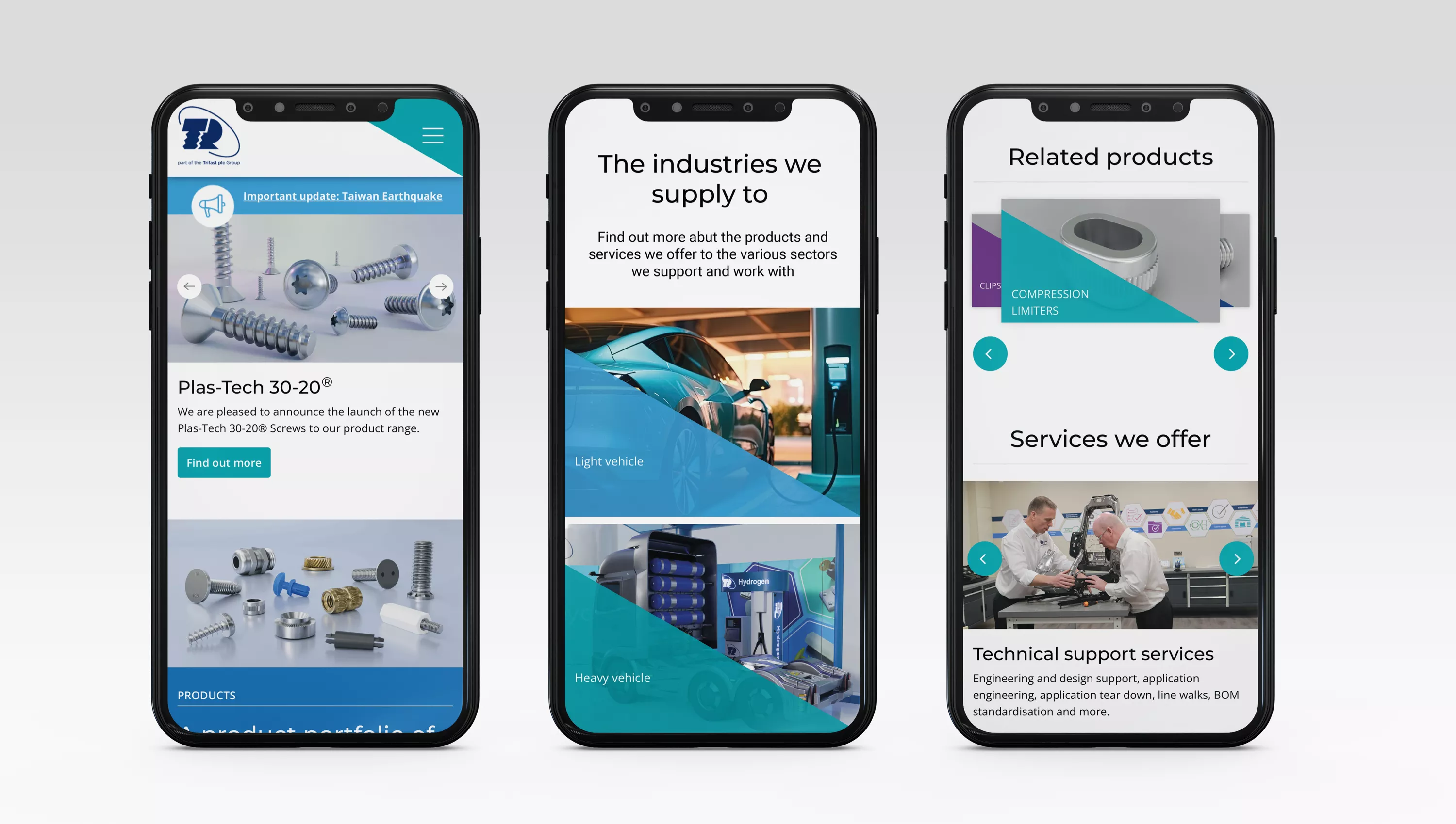 TR website pages shown on three phones
