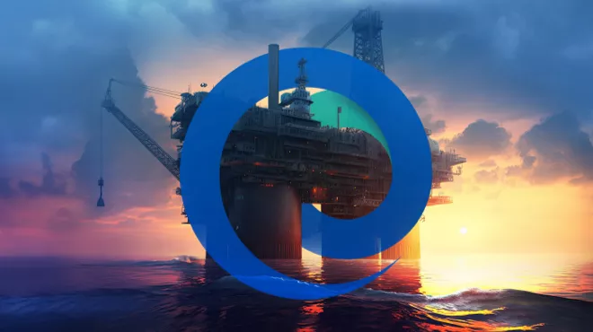 The chloride logo wrapped around an offshore oil rig