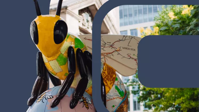 Manchester's worker bee overlayed with the rebranded Carillion Communications logo
