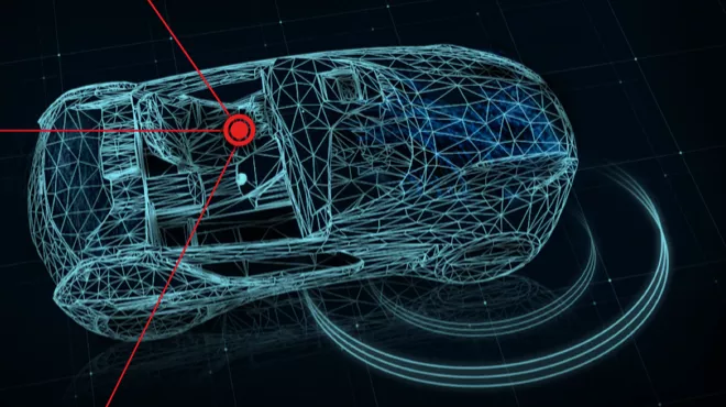 An outline of a car with a red dot on the front left seat