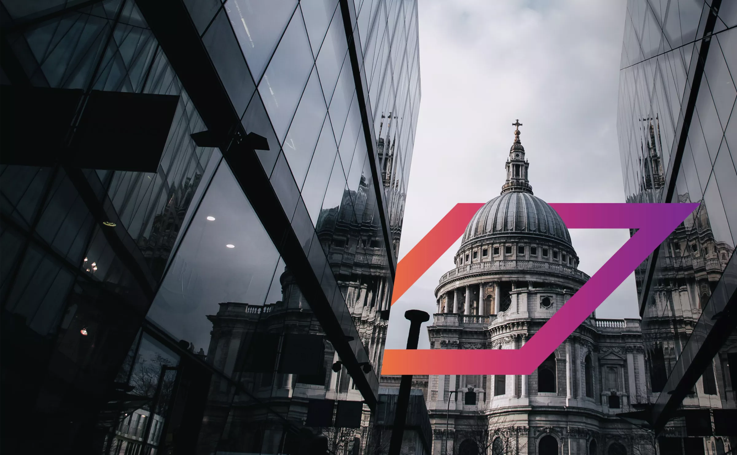 Saint Paul's Cathedral with an orange and purple rhombus surrounding the top floors